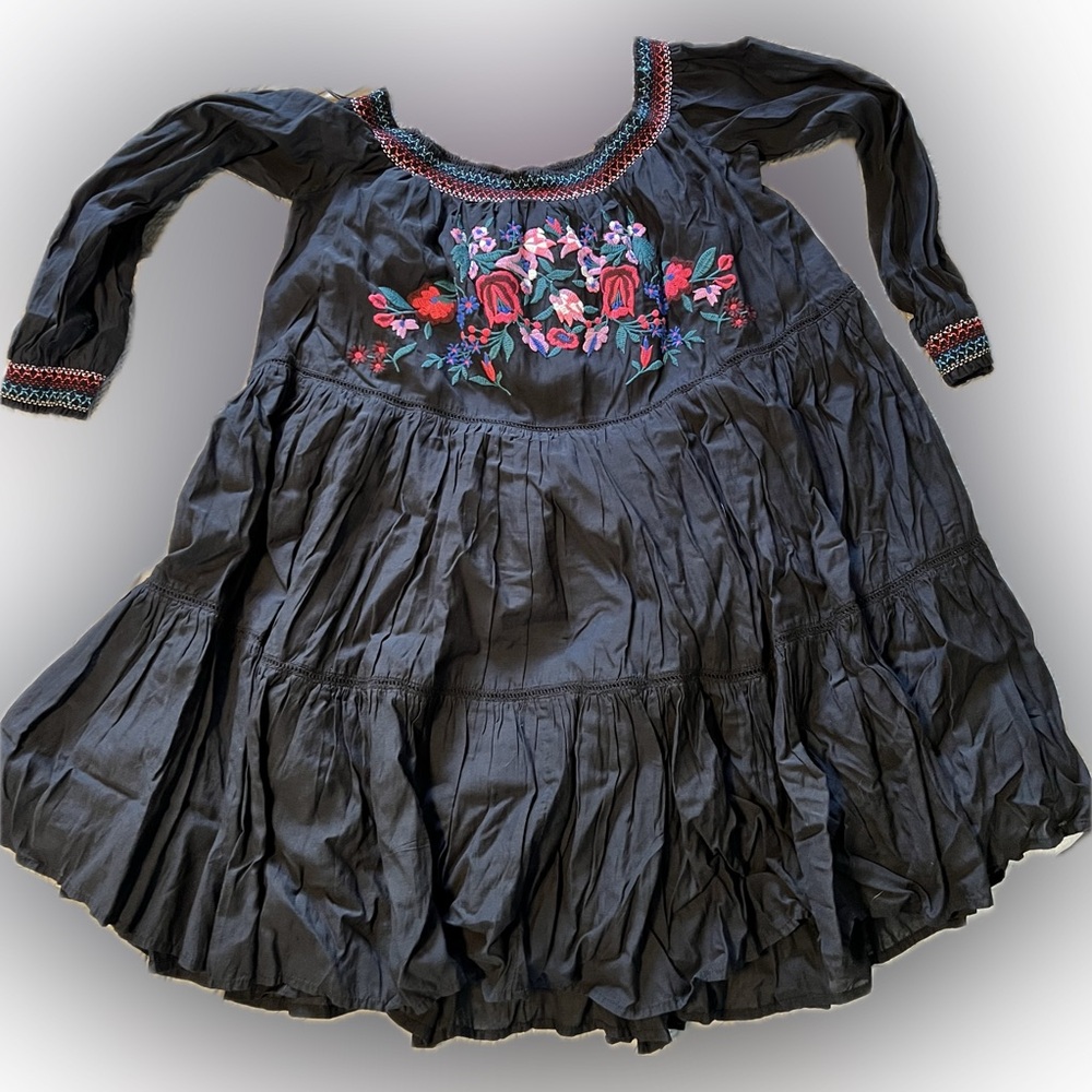 Free People Black Dress with Floral Embroidery